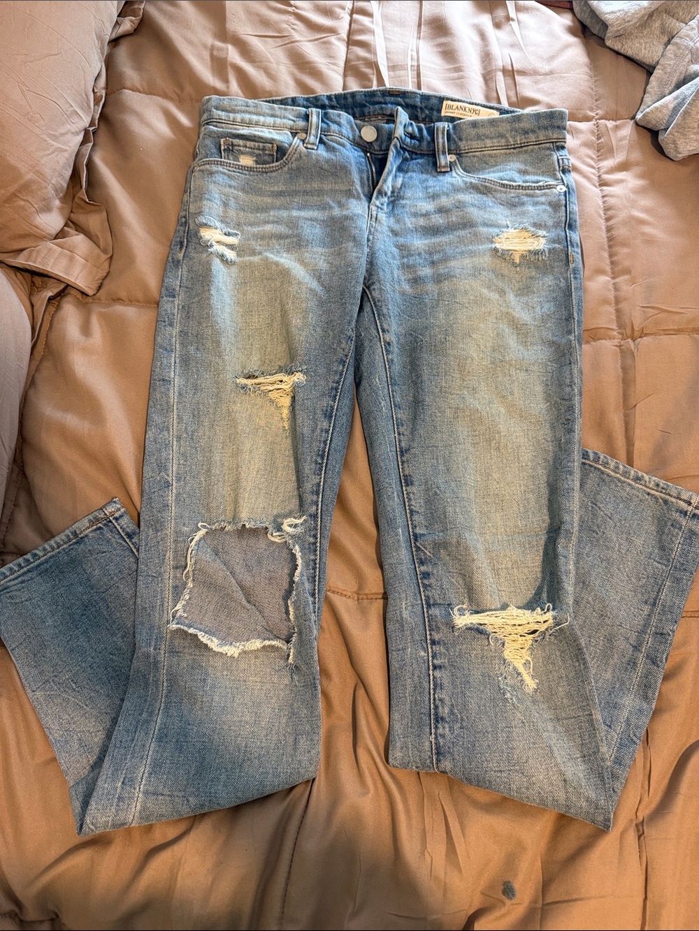 Blank NYC Distressed Light Blue Straight-Leg Jeans